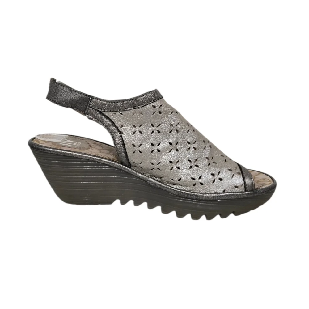 Fly London Ybei Silver Slingback Wedges